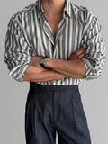 AIDASE  -  Autumn Vintage Button-up Turn-down Collar Shirt For Men Outdoor Fashion Loose Cardigans Casual Long Sleeve Mens Striped Shirts
