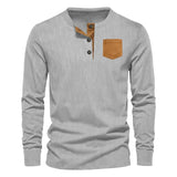 AIDASE  -  Spring and Autumn New Men's Three Button Corduroy Henry Long Sleeved T-shirt Round Neck Slim Fit aidase-shop