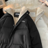 AIDASE  -  Hiphop Down Padded Jacket for Female Couples Cotton Jacket Added Velvet Winter New Stand Up Collar Bread Coat Unisex Letter Top aidase-shop