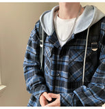AIDASE  -  Autumn Retro Plaid Shirt American Trend Hooded Casual Men's Jacket Fashion Loose Long-sleeved Men Women Clothing aidase-shop