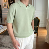 AIDASE  -  Summer Thin Ice Silk Casual Polo Shirts Men Knitted Short Sleeve Turn-down Collar Pullover Top For Mens Fashion Solid Polo Shirt aidase-shop
