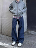 AIDASE  -  American High Street Vibe Basic Blue Jeans Men Loose Straight Leg Casual Retro Fit Jeans Long Pants Trendy Denim Trousers aidase-shop