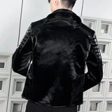 Aidase 2024 Fall Men Lapel  Coat Male Punk Faux Leather Jacket For Men Motorcycle Clothes High Quality European Men Slim Jacket aidase-shop