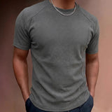 AIDASE  -  Men's Solid Color Stitching Short Sleeve T-Shirt Casual Crew Neck Breathable Summer Top aidase-shop