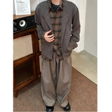 AIDASE  -  Loose Knitted Baseball Jaet for Men Autumn Trendy Brand Design Plaid Patchwork Open Cardigan Sle Polyester Fiber Long Sve aidase-shop
