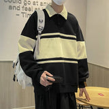 AIDASE  -  Retro American Color Block Sweatshirt Loose Polo Shirt for Couples Turn Collar Outerwear Summer Thin Casual Loose Fit Top aidase-shop