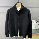 Aidase Hip Hop Urban Style Sweater Cardigan Korean Grunge Knitted Button Jacket for Men Winter New Half Turtleneck Solid Knitted Coat aidase-shop