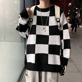 Aidase Plaid Fashion Sweater Pullovers Men Ins Hong Kong All-matching Streetwear Loose Trendy Knitwear Jumpers Teen Vintage Male Chic aidase-shop
