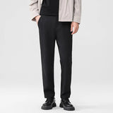 AIDASE  -  Autumn Men Black Khaki Solid Color Straight High Waist Simple Basic Casual Daily Trendy Suit Trousers Male Pants Bottom Clothes aidase-shop