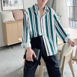 AIDASE  -  New Spring and Autumn Fashion Trend Men's Polo Neck Stripe Contrast Color Long Sleeve Handsome Versatile Casual Loose Shirt aidase-shop