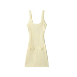 AIDASE  -  Solid Knitted Tight Mini Dress Women Sexy Round Neck Sleeveless Waist Cinched Short Dresses 2025 New Summer Beach Holiday Robe aidase-shop