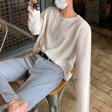 Aidase Mens Casual Knitted Long-Sleeved Tops Genderless 2024 New Fashion Individuality Solid Color Simple Thin Comfort T-Shirt Unisex aidase-shop