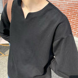 AIDASE  -  Autumn 100% Cotton Small V-neck Long Sleeve T-shirts Men Korean Casual Solid Color High-end Design Loose Bottoming Shirt Men aidase-shop
