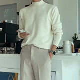 AIDASE  -  Vintage Mock Neck Men's Sweaters Spring Autumn Casual Long Sleeve Slim Fit Knit Jumper Tops Men Fashion Solid Color Basic Tees