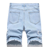AIDASE  -  Men Fringe Patch Ripped Denim Shorts Summer Patchwork Jeans Casual Loose Straight Knee Length Breeches aidase-shop