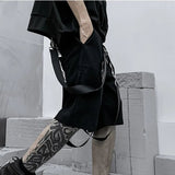 AIDASE  -  Summer Ribbon Trendy Cotton Shorts Men's Tide Dark Streetwear Japanese Straight Knee Length Short Pants Chic Capris HK0680 aidase-shop