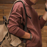 AIDASE  -  American Retro Half Zipper Lapel Hoodie Men's New Velvet Pullover Sweatshirts Autumn Winter Raglan Sleeve Amikage Tough Coats aidase-shop