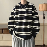 38.43Aidase Trendy Korean Burgundy Striped Sweater for Men in Autumn and Winter High-end Tongxiang Sweater Niche Y2K Design Sweater aidase-shop