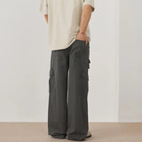 AIDASE  -  Vintage New Fashion Men's Loose Casual Simple Basic Trendy Daily Wide Leg Straight Multi Pocket Trousers Male Pants Clothes aidase-shop