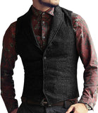 Aidase Grey Herringbone Men's Vests Lapel V Neck Wool Casual Formal Business Vest Slim Fit Gilet Waistcoat Groomman aidase-shop