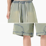 AIDASE  -  Summer New Trend Male Denim Shorts Reverse-padded Pocket Decoration Drawstring Straight-leg Loose All-match Pants 21E6688 aidase-shop