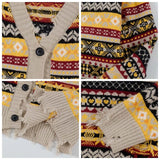 Aidase Retro Rainbow Striped Cardigan Sweater Men's Autumn New Trendy Su Outwear Y2k Knitwears Oversize Raw Edges Frayed Sweatercoat aidase-shop