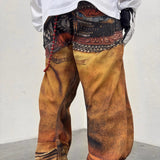 AIDASE  -  American High Street Trendy Brand 3D Digital Printing Multi-Waist Fake Hole Yellow Jeans Men Loose Straight Casual Pants aidase-shop