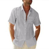 AIDASE  -  Summer Lapels Solid Color New Pocket Single-Breasted Shirt Men's Short-Sleeved Casual Top aidase-shop