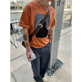 AIDASE  -  Men's Summer Abstract Block Print T-shirt Casual Loose Short Sleeve Crew Neck Tee Streetwear Top aidase-shop