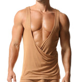 AIDASE  -  Sleepwear Loose Comfort Soft Tank Tops Men Sexy Wrap Deep V Neck Sleeveless Vest Shirts Mens Summer Casual Solid Color Camisoles aidase-shop