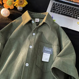 26.98Aidase Korean Style Men and Women Trendy Waffle Short Sleeved Shirt Summer Couple Retro Patch Casual Loose Half Sleeved T-shirt Top aidase-shop