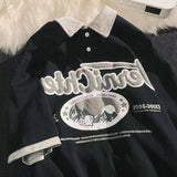 Aidase American Men and Women Vintage Letter Printed Polo Shirt Summer Personalized Loose Couple Trend Short Sleeve T-shirt harajuku aidase-shop