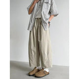 AIDASE  -  Summer Men's Linen Wide-Leg Cropped Pants High Waist Drawstring Casual Trousers aidase-shop