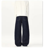 AIDASE  -  American New Fashion Men's Dark Blue Casual Trendy Simple Basic Solid Color Daily Wide Leg Straight Denim Trousers Male Jeans aidase-shop
