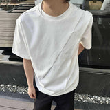 AIDASE  -  New Simple Men's T-shirt Round Collar Short Sleeved Solid Color Casual Tees Pleated Design Loose Male Top Silhouette aidase-shop