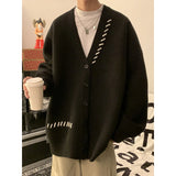 Aidase Striped Plush V-neck Sweater Men's Loose Casual Brushed Knit Trendy Couple Versatile Comfortable Harajuku High Street Cardigan aidase-shop