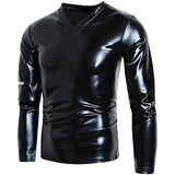 AIDASE  -  Winter New Men's Solid Color Soft Patent Leather T-Shirt American Retro Fashion Trend High Street Loose Casual Niche Men's Tops aidase-shop