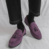 AIDASE  -  Brand Fashion Purple Dress Tassels Loafers Male Business Flats Office Casual Suede Leather Shoes Mens Comfortable Dress Shoes aidase-shop