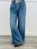 AIDASE  -  Women's Wide Leg Drawstring Jeans Elastic Waistband Loose-Fit Straight-Leg Pants Casual Retro Long Denim Pants aidase-shop