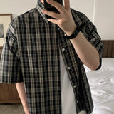 AIDASE  -  New Summer Men's Shirts Plaid Design Short Sleeved Turn-down Collar Casual Menswear Single Breasted Loose Male Tops aidase-shop