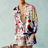 Aidase Fashion 3D Print Two Piece Set Men Long Sleeve Lapel Shirts And Shorts Casual Loose Suits Summer Hawaiian Beach Outfits Male