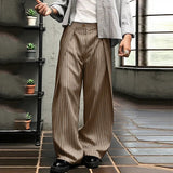 AIDASE  -  Men Striped Pants Button Joggers Loose Casual Wide Leg Trousers Men Streetwear Fashion Leisure Long Pants S-5XL aidase-shop