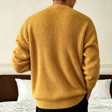 AIDASE  -  Men's Solid Color Knitwear Sweater Spring Autumn Casual Fashion Ribbed Texture Long Sleeve Loose Crew Neck Knit Pullover Sweater aidase-shop