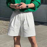 AIDASE  -  Summer Men's Solid Color Loose Simple Basic Casual Daily Trendy Knee Length Pleated Trousers Male New Fashion Cargo Clothes aidase-shop