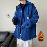 Men's Corduroy Long Sleeve Shirts Autumn Korean Shirt Unisex Fashion Casual Oversize Shirt Printed Clothing aidase-shop