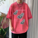 AIDASE  -  Dopamine Washed Letters Printed T-shirt Retro Niche Design Short-sleeved Trend Loose Casual Couple Models Half-sleeved aidase-shop