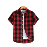 AIDASE  -  New Men's Casual Plaid Short Sleeve Turn-down Collar Cardigan Shirt Breathable Versatile Half Sleeve aidase-shop