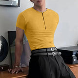 AIDASE  -  Men T Shirt Knitted Solid Color Zipper O-neck Short Sleeve Male Tee Tops Streetwear 2025 Fashion Casual Men Clothing aidase-shop