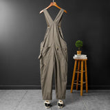 AIDASE  -  Men Loose Fit Bib Overalls Pockets Cargo Pants Hip Hop Golden Buttons Dungarees Casual Suspenders Jumpsuits aidase-shop