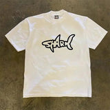AIDASE  -  Men's Navy Blue Shark iti Print T-shirt Casual Loose Short Sleeve Crew Neck Streetwear Tee aidase-shop